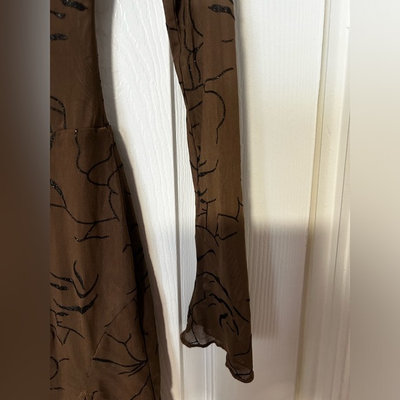 New Pink Brown Mesh Mini Dress Size: M - Picture 3 of 10